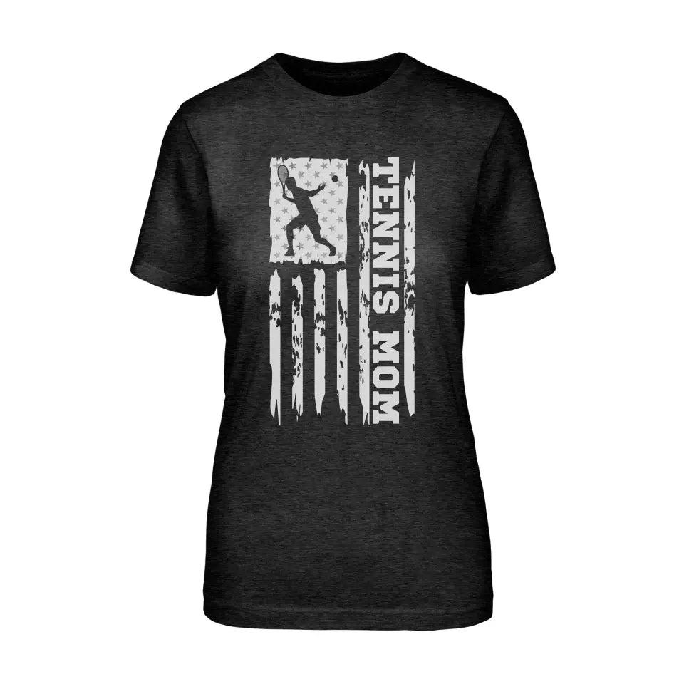 Tennis Mom Vertical Flag on a Unisex T-Shirt with a White Graphic