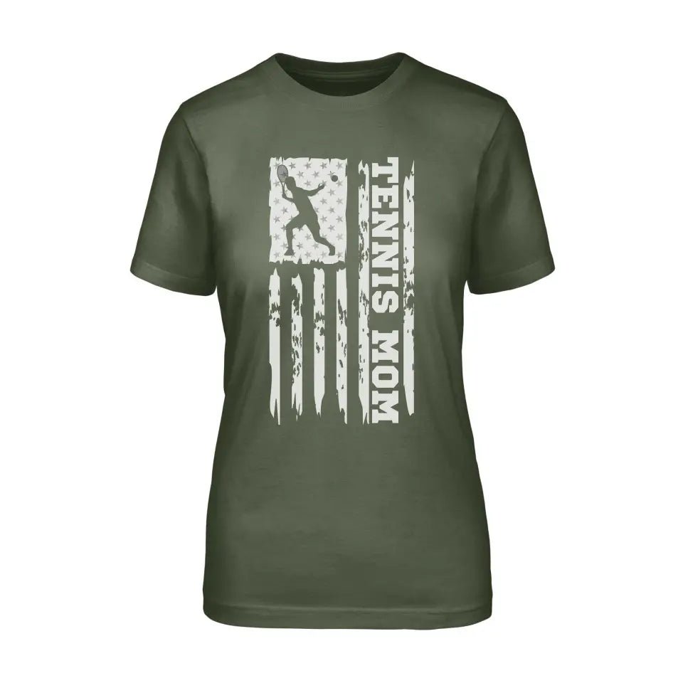 Tennis Mom Vertical Flag on a Unisex T-Shirt with a White Graphic