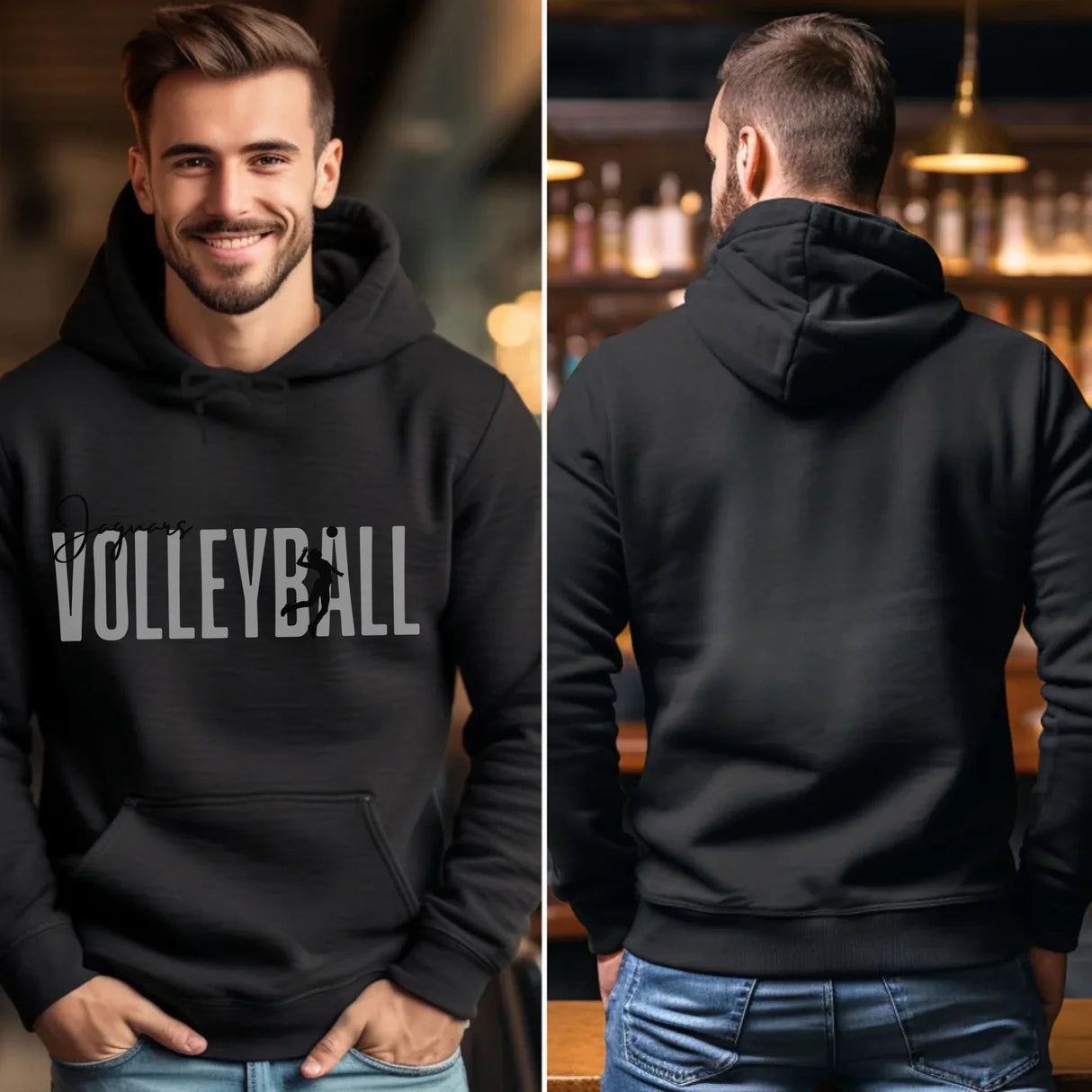 Personalized Volleyball on a Hoodie With Modern Bold Designs and Volleyball Player Name on Sleeve on a Hoodie