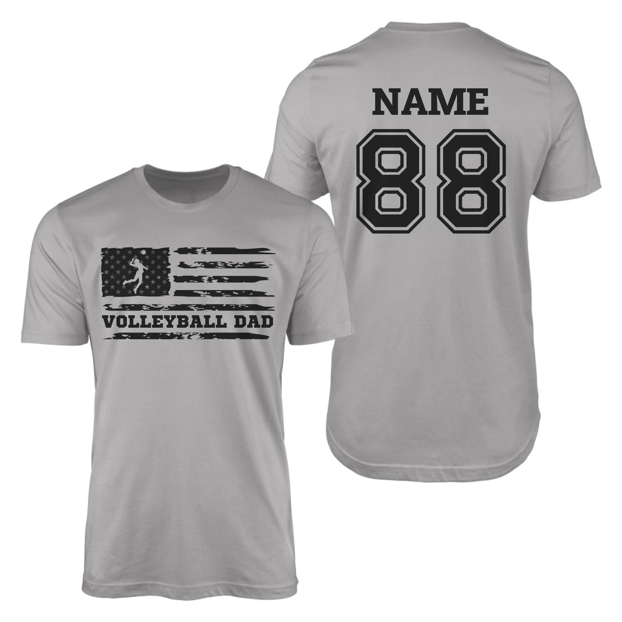 Volleyball Dad Horizontal Flag With Volleyball Player Name on a Men's T-Shirt with a Black Graphic
