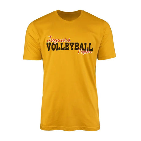Custom Volleyball Mascot and Volleyball Player Name on a Men's T-Shirt with a Black Graphic