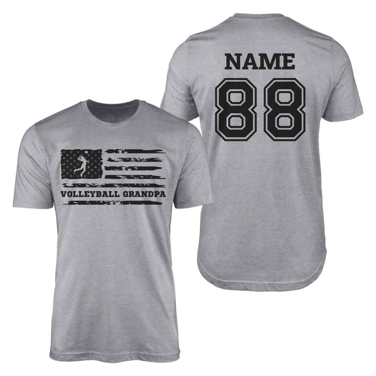 Volleyball Grandpa Horizontal Flag With Volleyball Player Name on a Men's T-Shirt with a Black Graphic