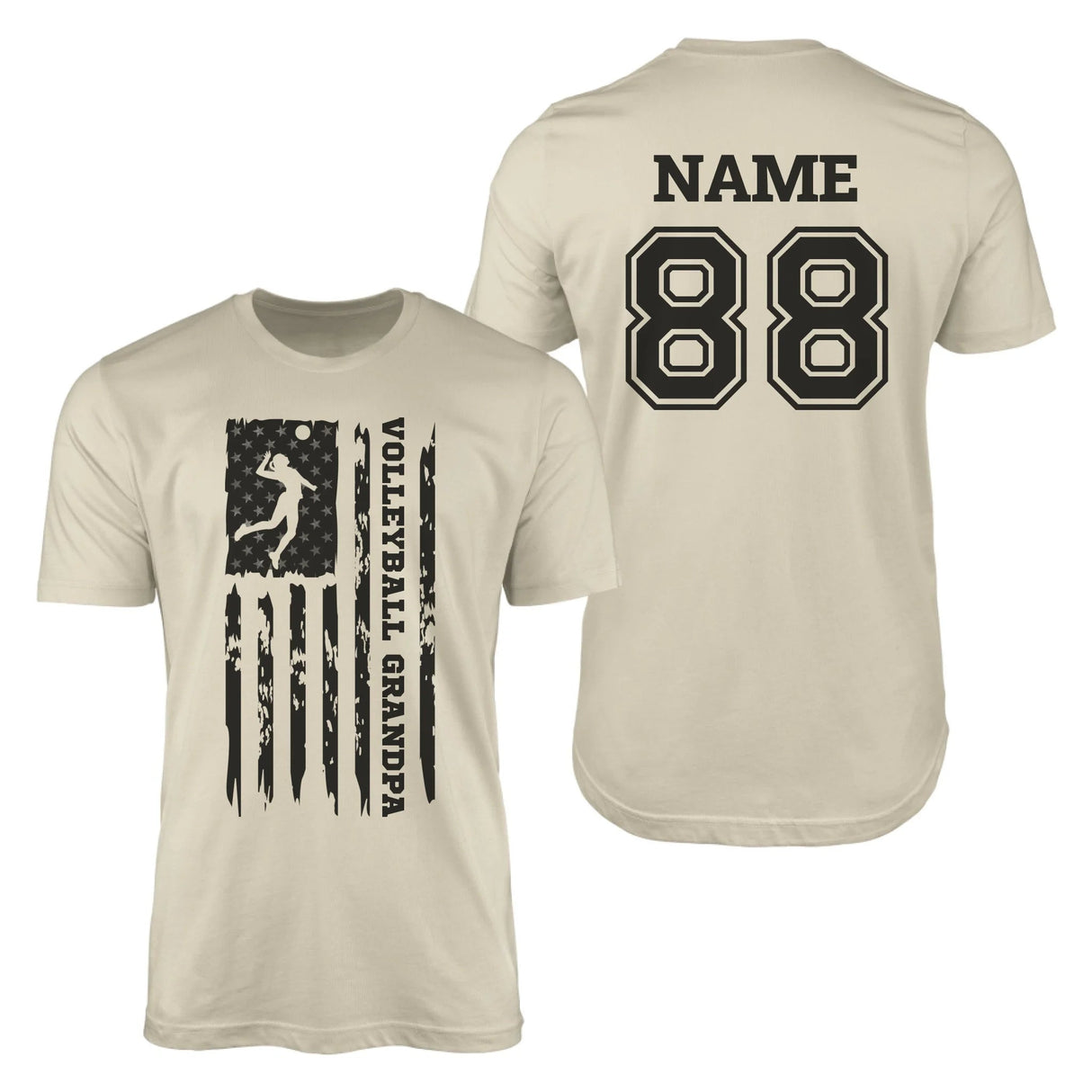 Volleyball Grandpa Vertical Flag With Volleyball Player Name on a Men's T-Shirt with a Black Graphic
