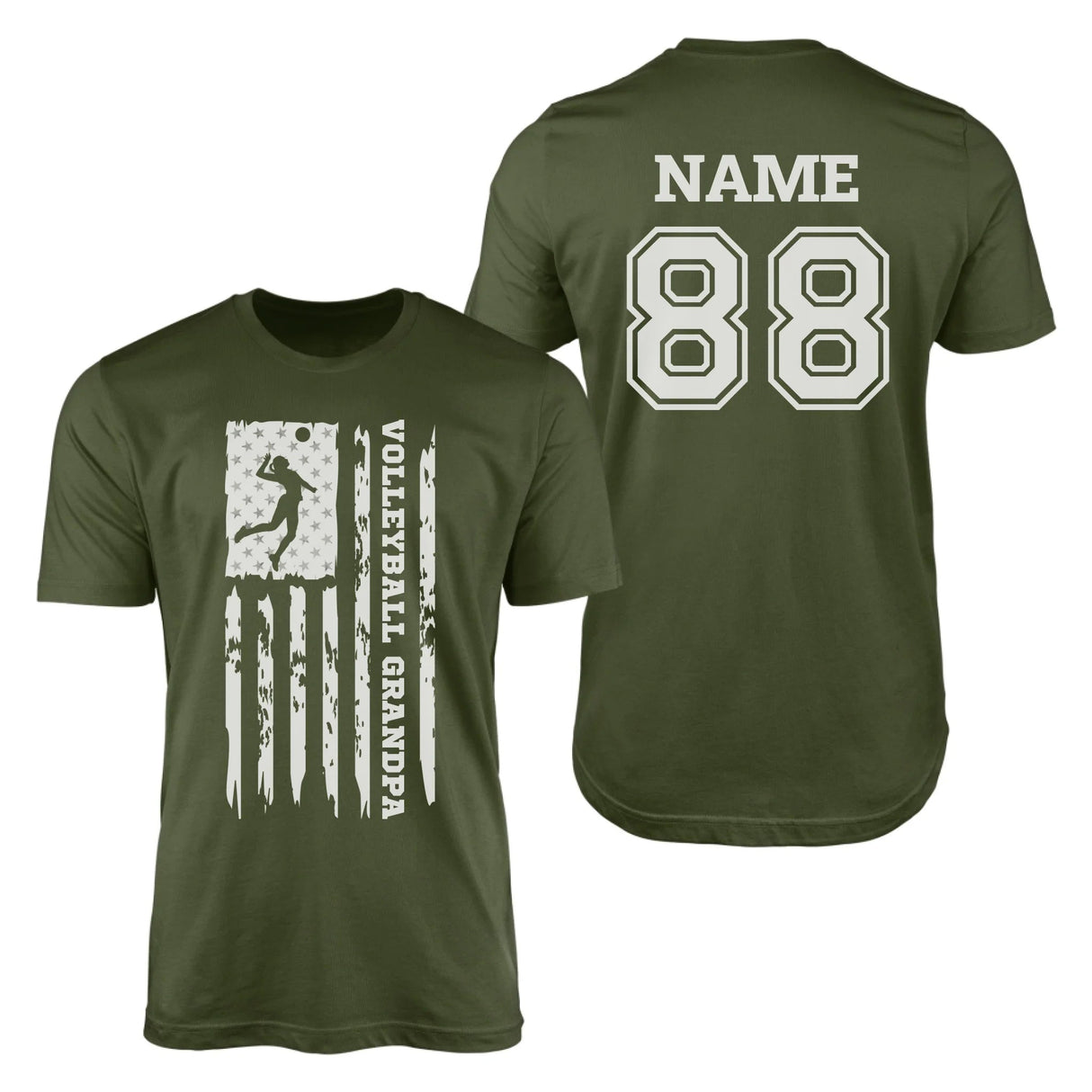 Volleyball Grandpa Vertical Flag With Volleyball Player Name on a Men's T-Shirt with a White Graphic