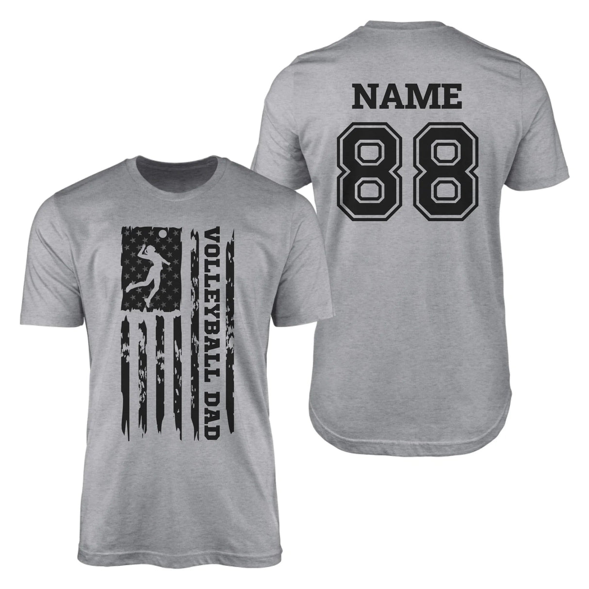Volleyball Dad Vertical Flag With Volleyball Player Name on a Men's T-Shirt with a Black Graphic