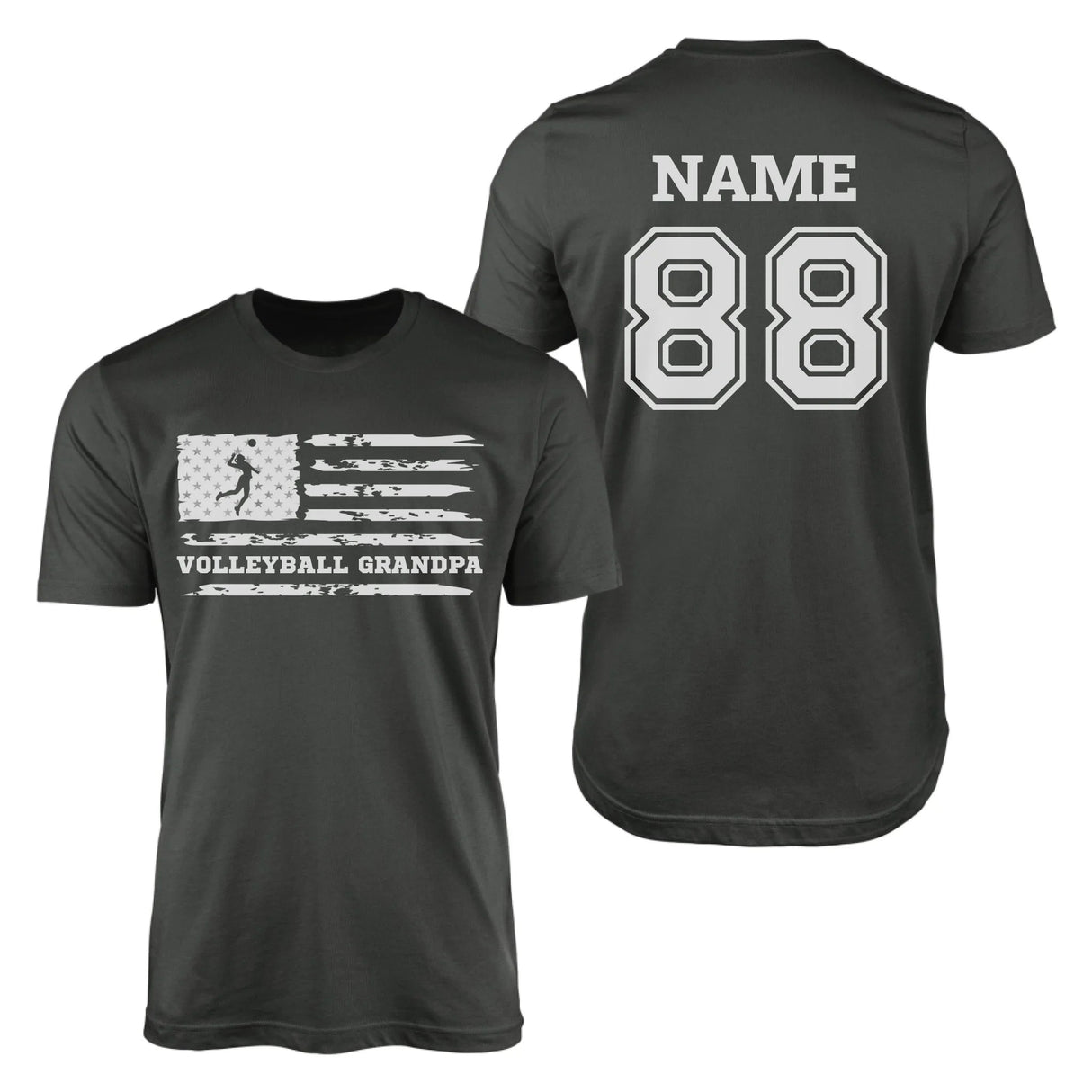 Volleyball Grandpa Horizontal Flag With Volleyball Player Name on a Men's T-Shirt with a White Graphic