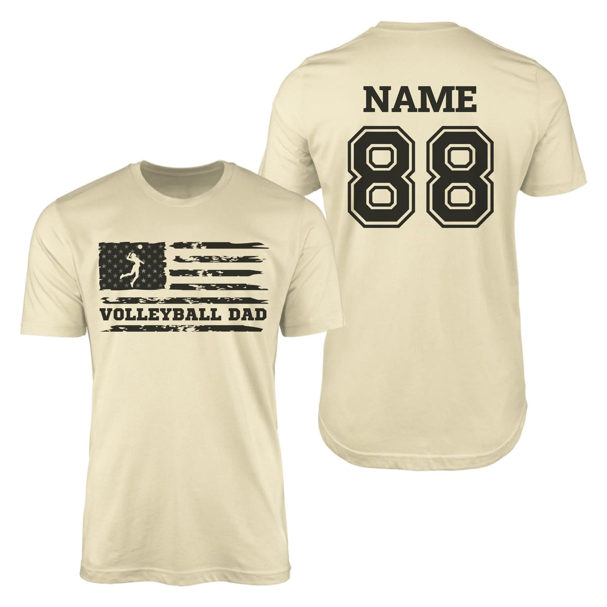 Volleyball Dad Horizontal Flag With Volleyball Player Name on a Men's T-Shirt with a Black Graphic