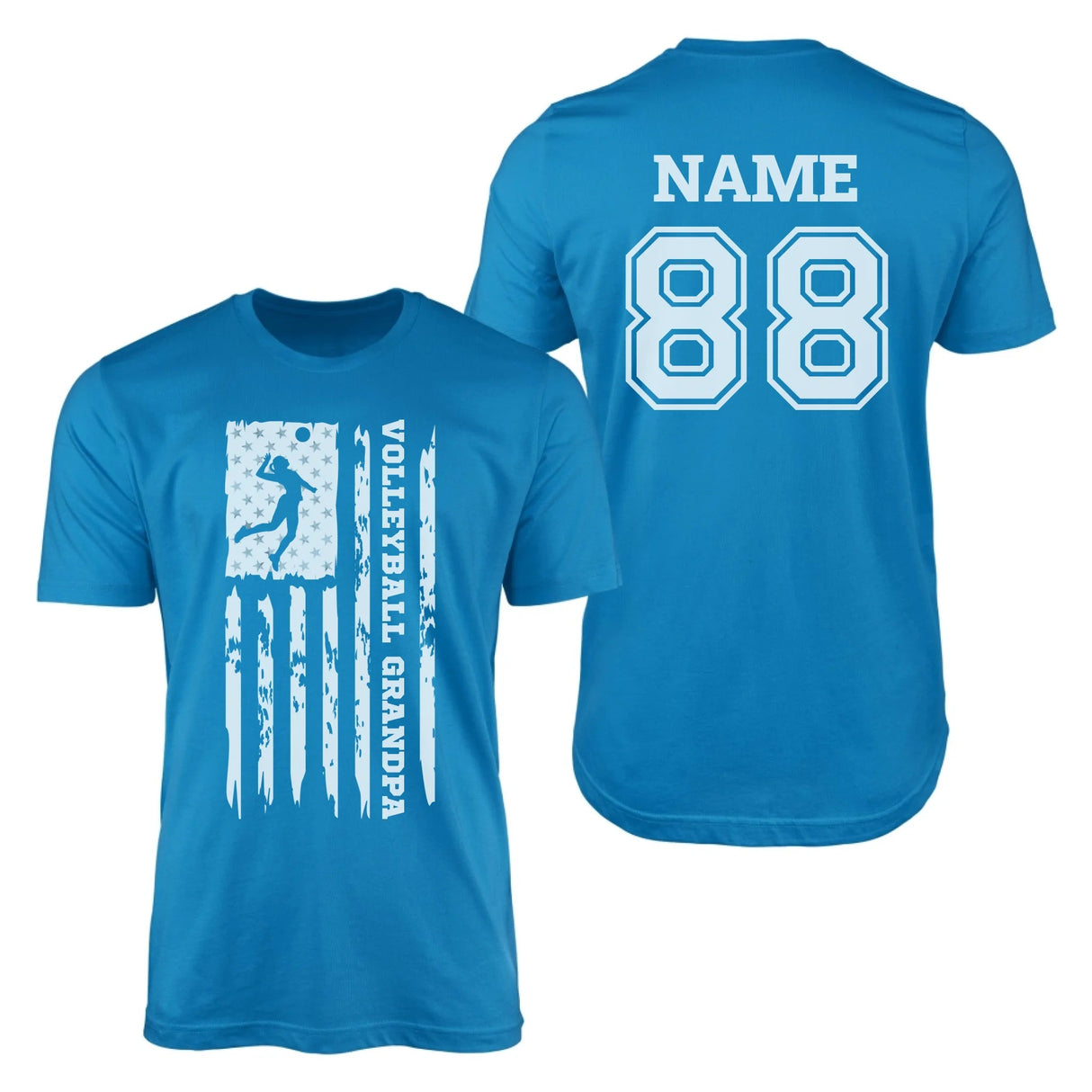 Volleyball Grandpa Vertical Flag With Volleyball Player Name on a Men's T-Shirt with a White Graphic
