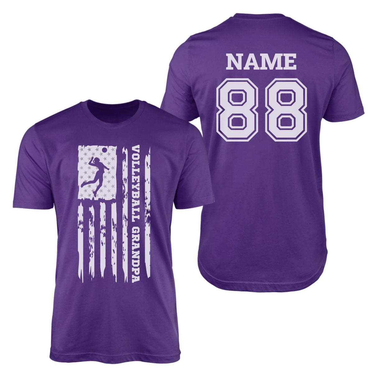 Volleyball Grandpa Vertical Flag With Volleyball Player Name on a Men's T-Shirt with a White Graphic