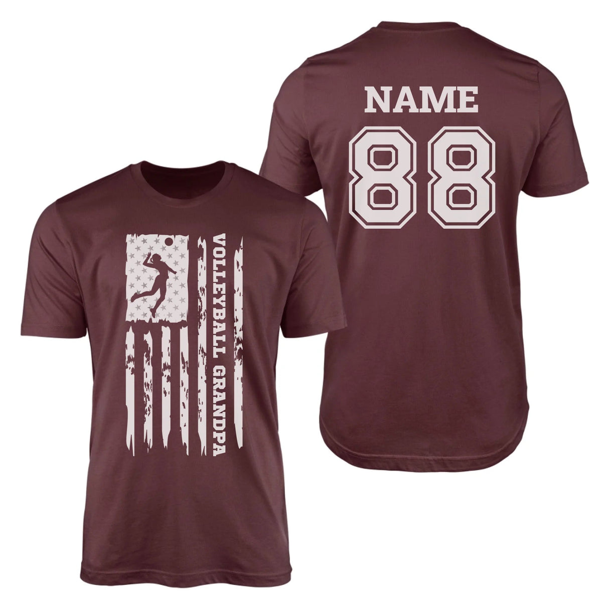 Volleyball Grandpa Vertical Flag With Volleyball Player Name on a Men's T-Shirt with a White Graphic