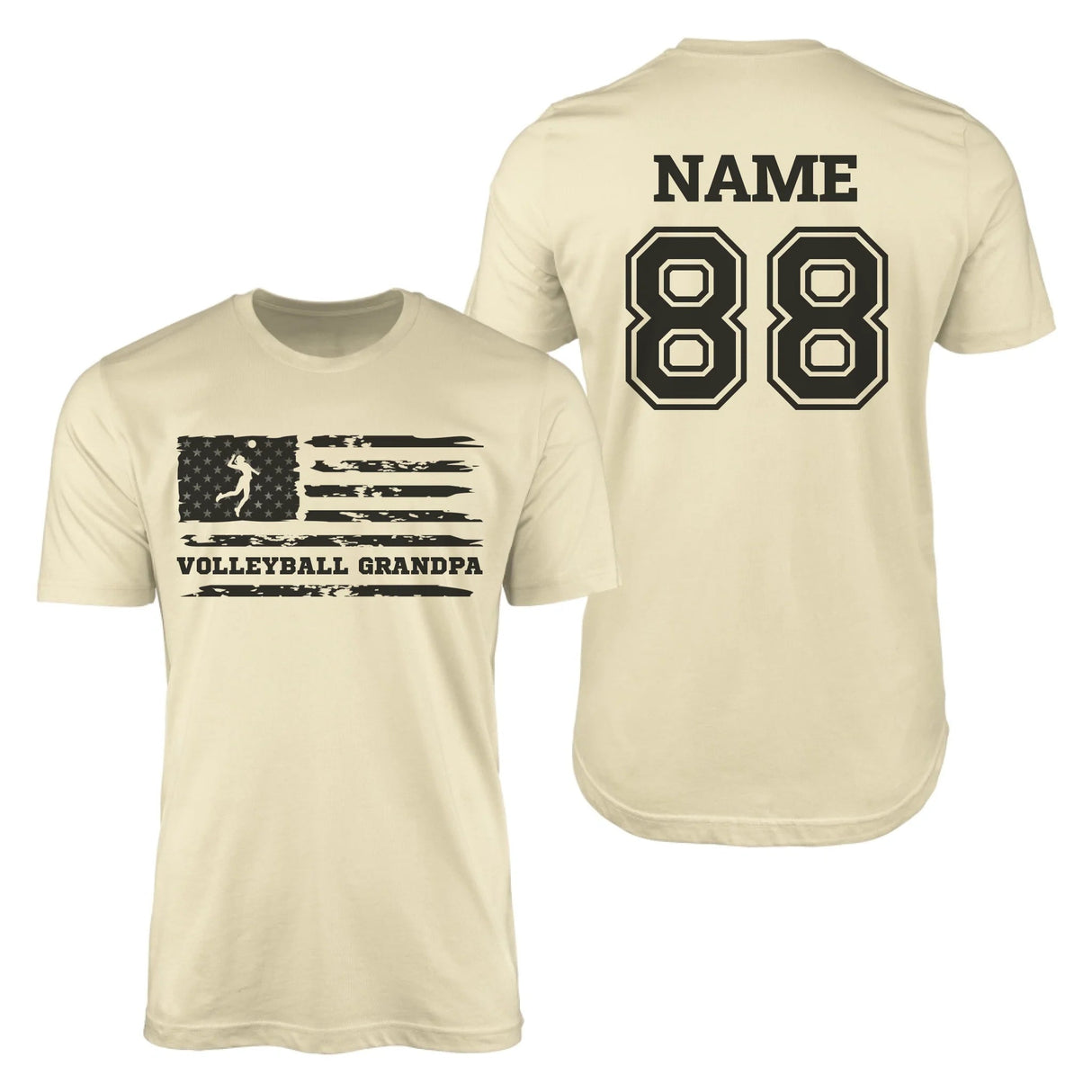 Volleyball Grandpa Horizontal Flag With Volleyball Player Name on a Men's T-Shirt with a Black Graphic