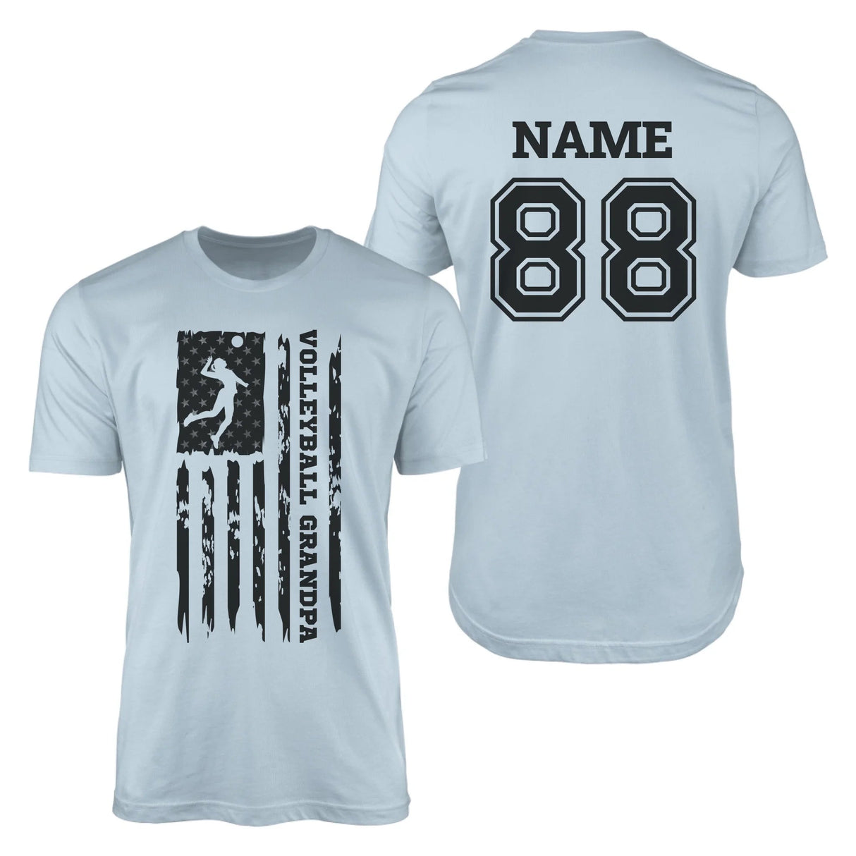 Volleyball Grandpa Vertical Flag With Volleyball Player Name on a Men's T-Shirt with a Black Graphic