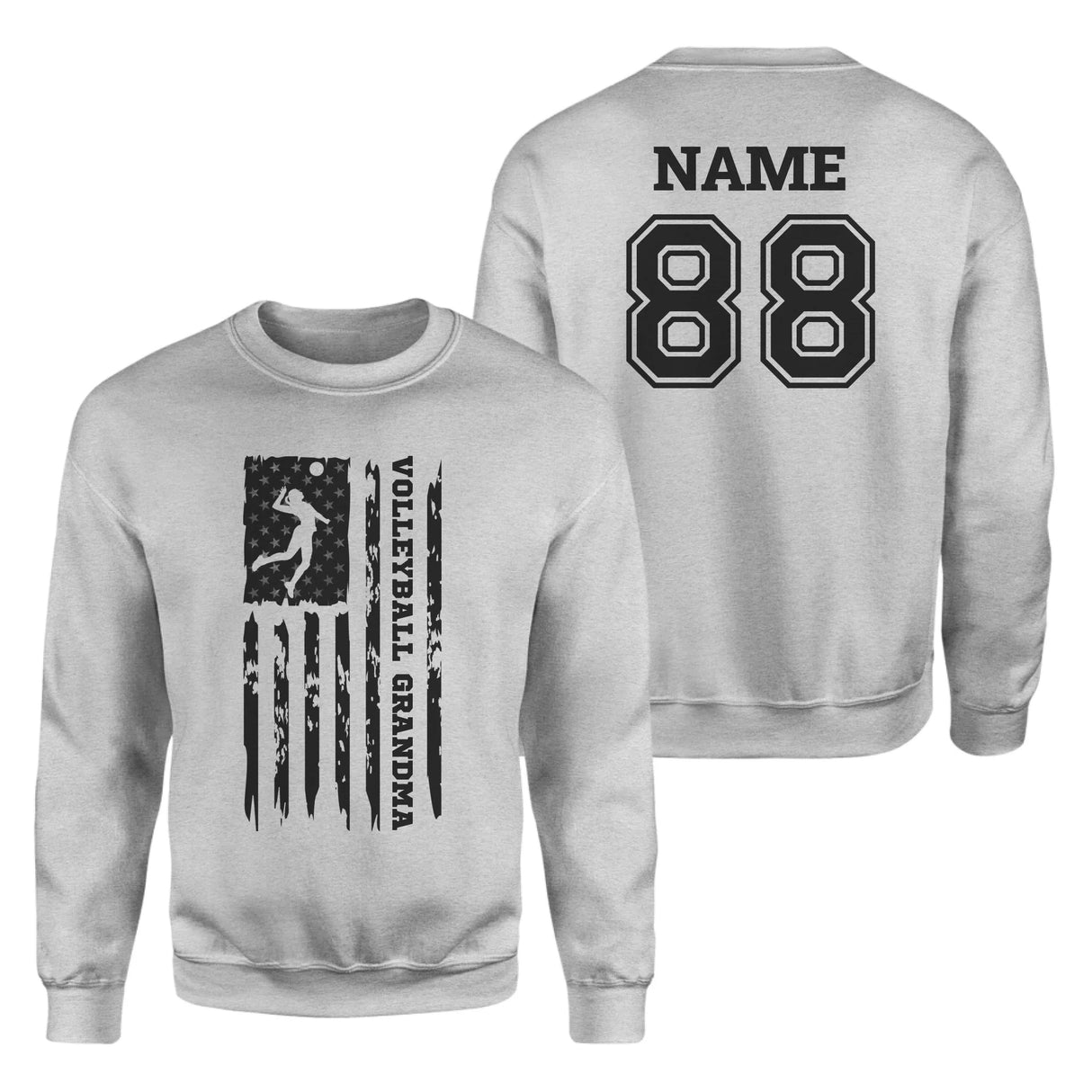 Volleyball Grandma Vertical Flag With Volleyball Player Name on a Sweatshirt with a Black Graphic