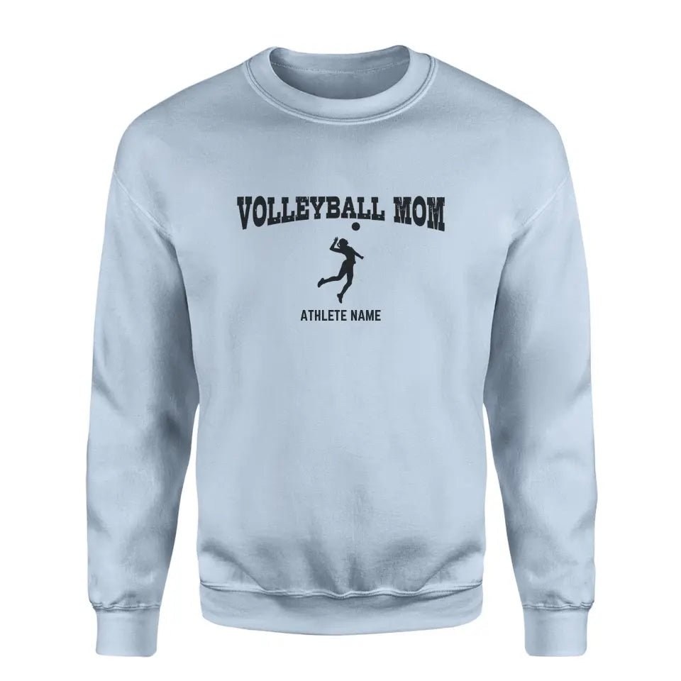 Volleyball Mom with Volleyball Player Icon and Volleyball Player Name on a Sweatshirt with a Black Graphic