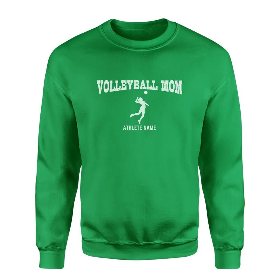 Volleyball Mom with Volleyball Player Icon and Volleyball Player Name on a Sweatshirt with a White Graphic