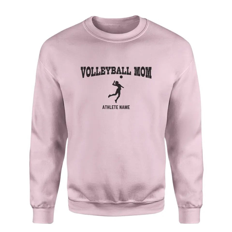Volleyball Mom with Volleyball Player Icon and Volleyball Player Name on a Sweatshirt with a Black Graphic