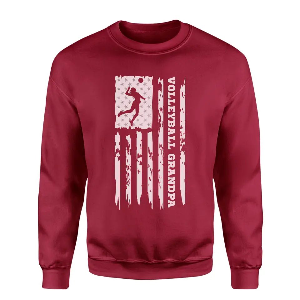 Volleyball Grandpa Vertical Flag on a Sweatshirt with a White Graphic