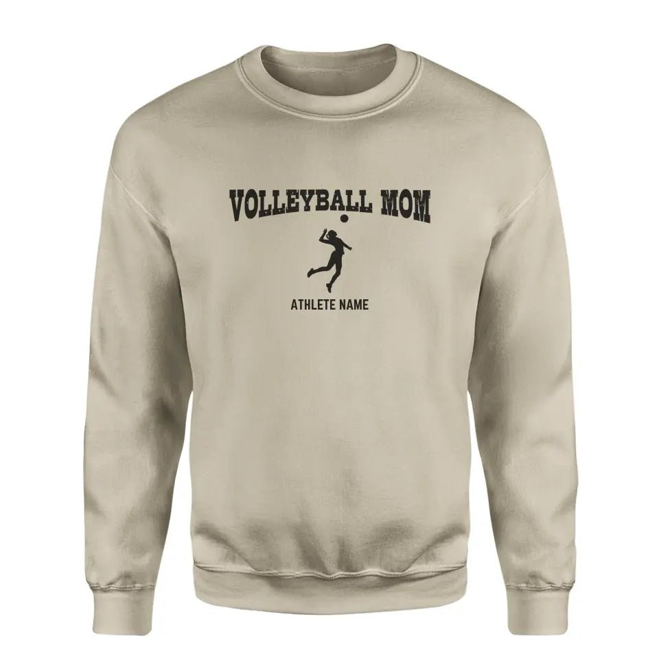 Volleyball Mom with Volleyball Player Icon and Volleyball Player Name on a Sweatshirt with a Black Graphic