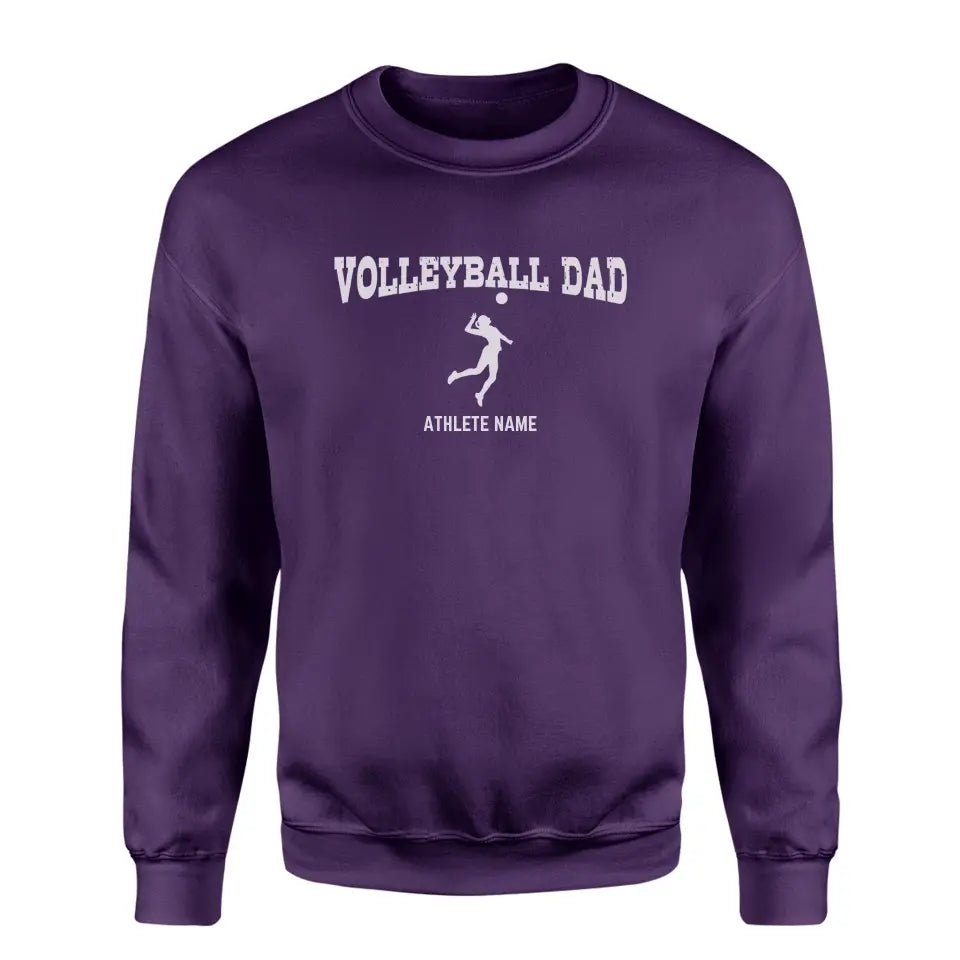 Volleyball Dad with Volleyball Player Icon and Volleyball Player Name on a Sweatshirt with a White Graphic