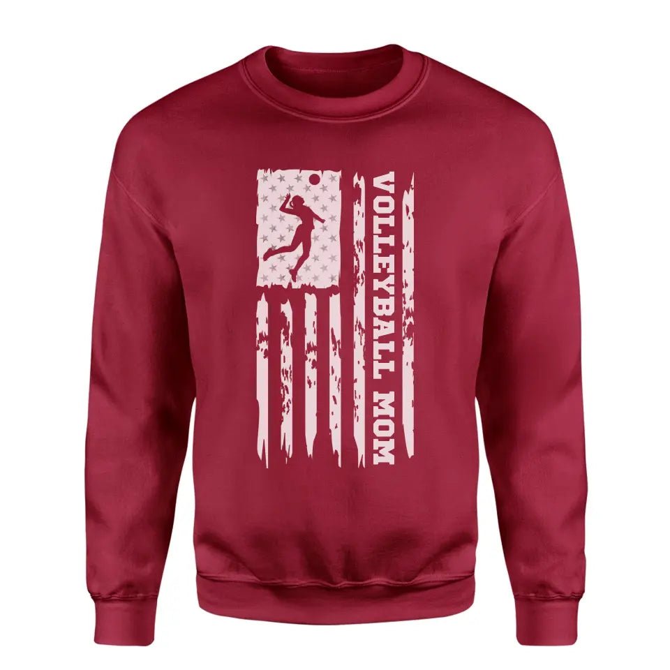Volleyball Mom Vertical Flag on a Sweatshirt with a White Graphic