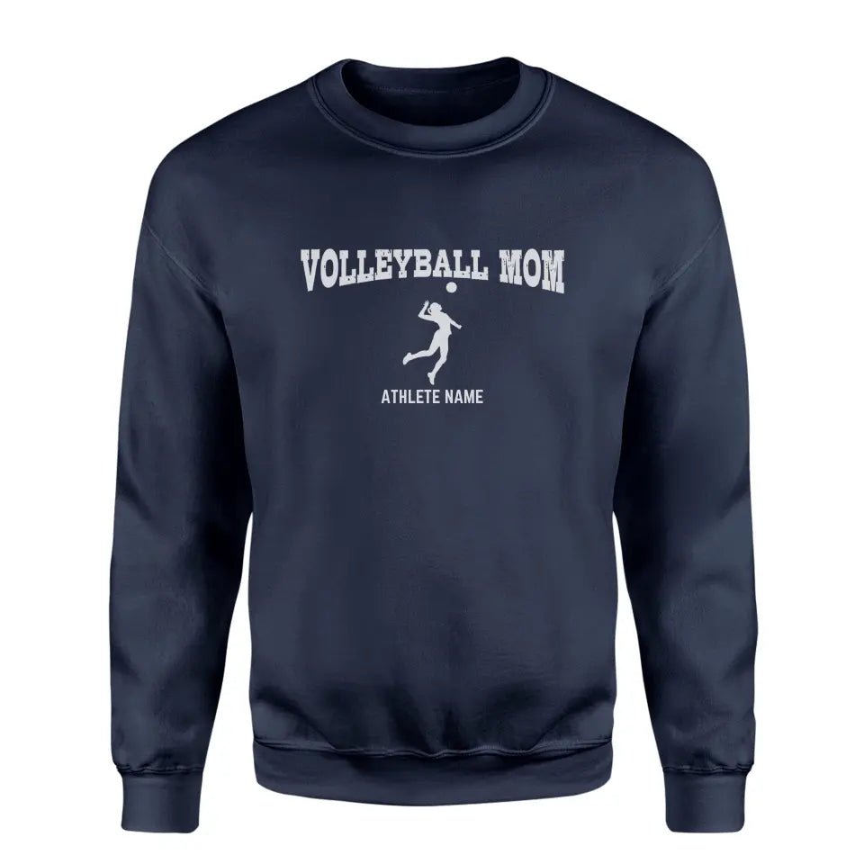 Volleyball Mom with Volleyball Player Icon and Volleyball Player Name on a Sweatshirt with a White Graphic