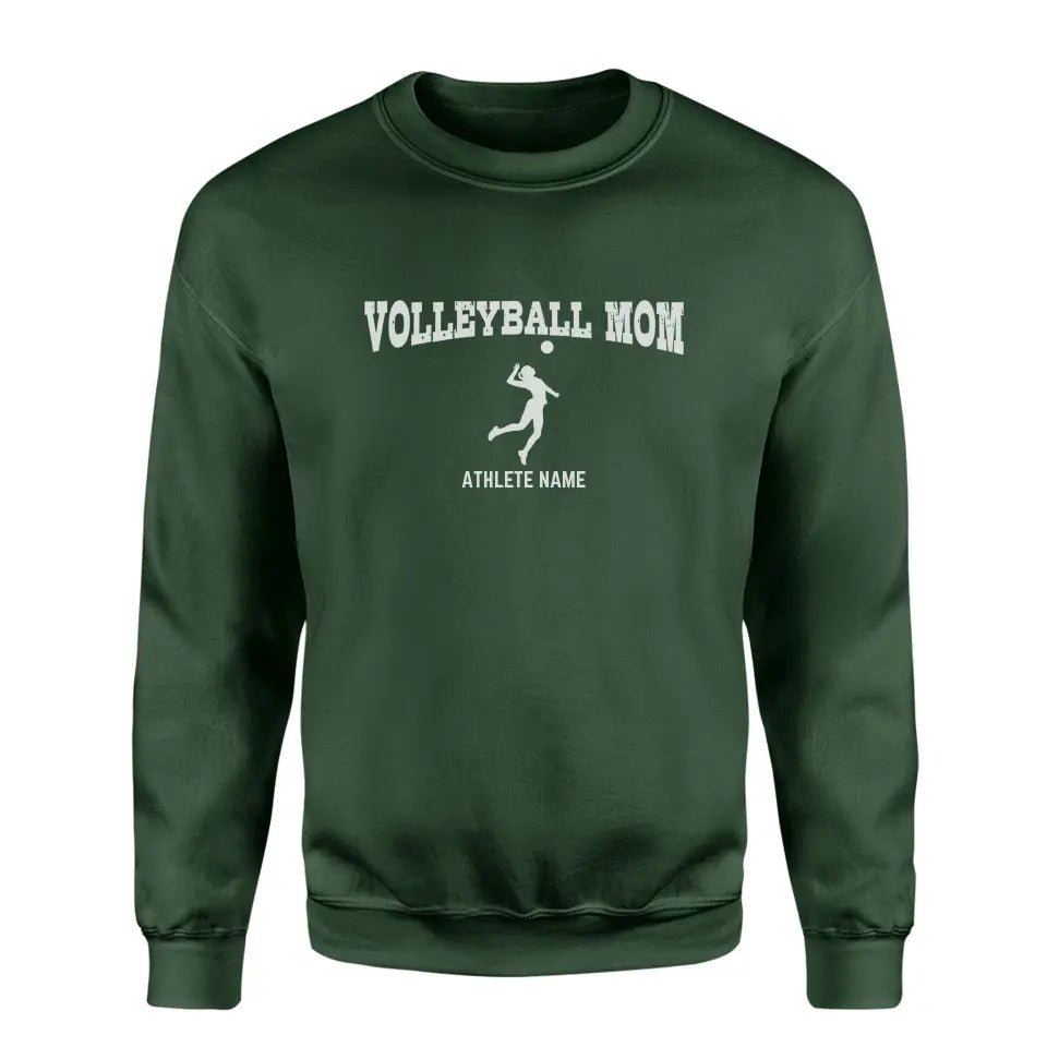 Volleyball Mom with Volleyball Player Icon and Volleyball Player Name on a Sweatshirt with a White Graphic