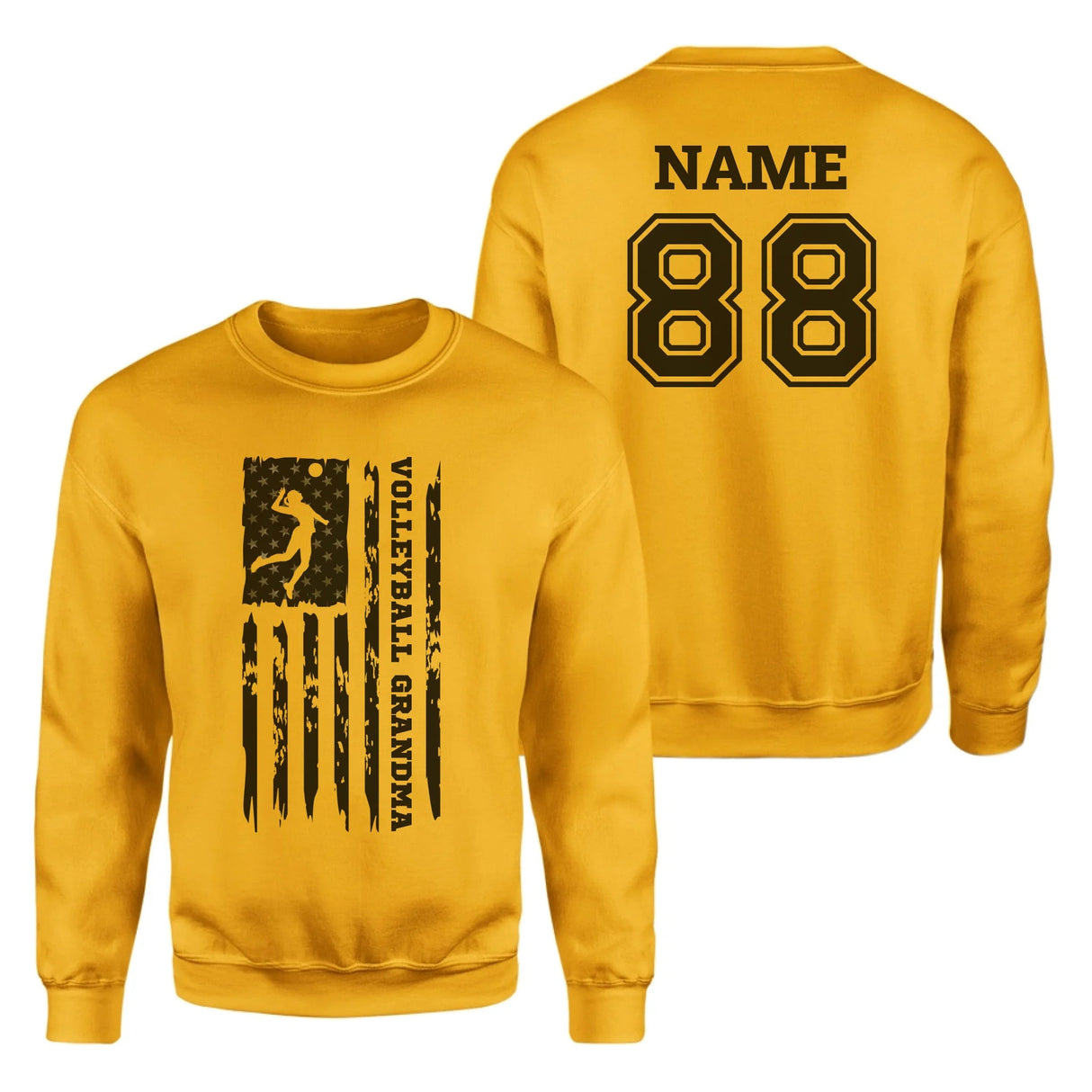 Volleyball Grandma Vertical Flag With Volleyball Player Name on a Sweatshirt with a Black Graphic
