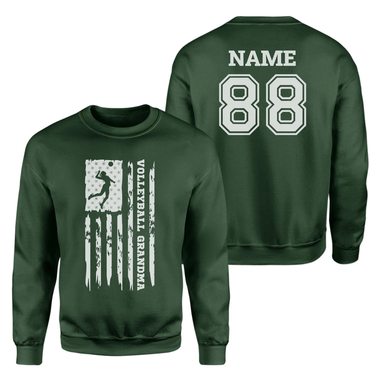 Volleyball Grandma Vertical Flag With Volleyball Player Name on a Sweatshirt with a White Graphic
