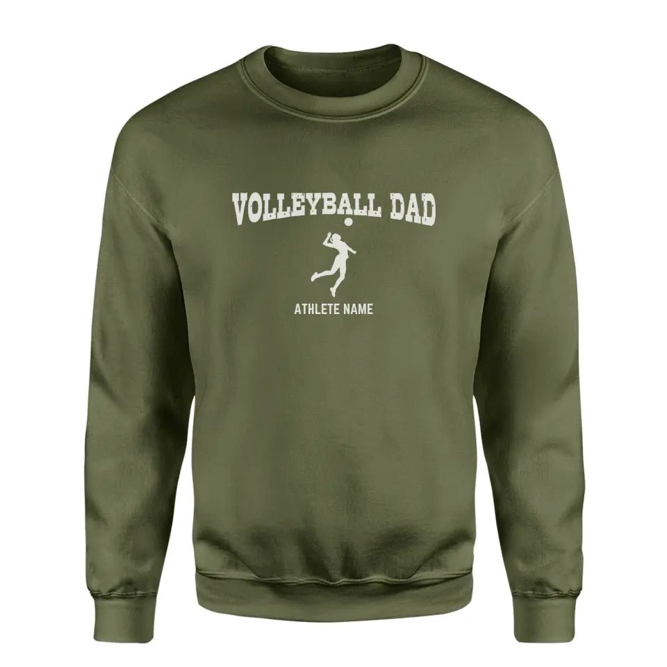 Volleyball Dad with Volleyball Player Icon and Volleyball Player Name on a Sweatshirt with a White Graphic