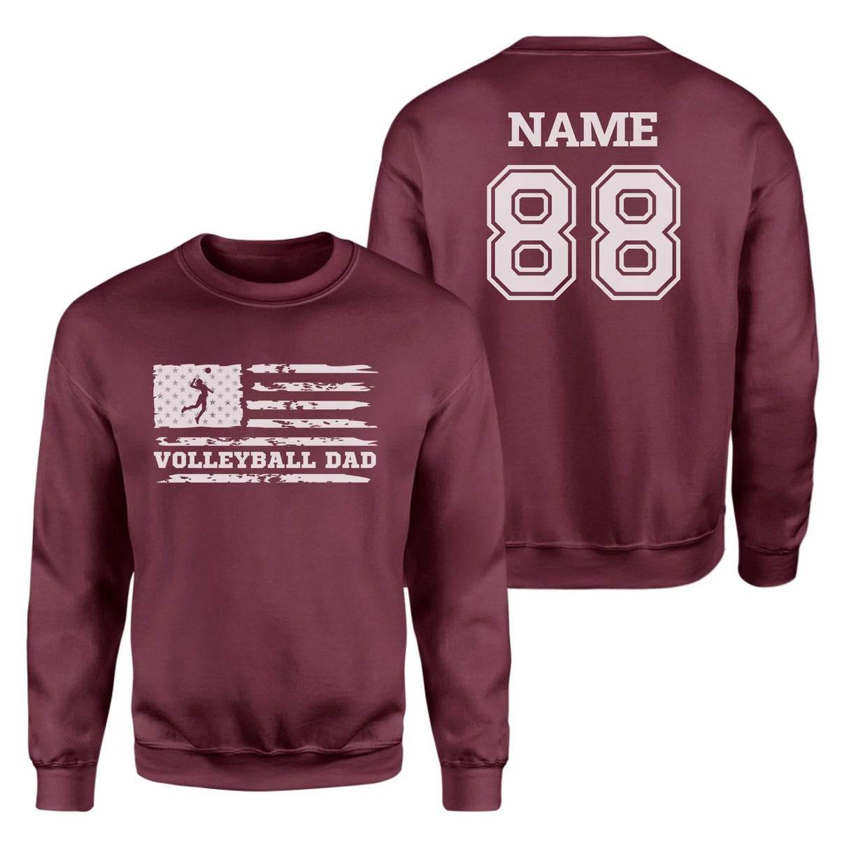 Volleyball Dad Horizontal Flag With Volleyball Player Name on a Sweatshirt with a White Graphic