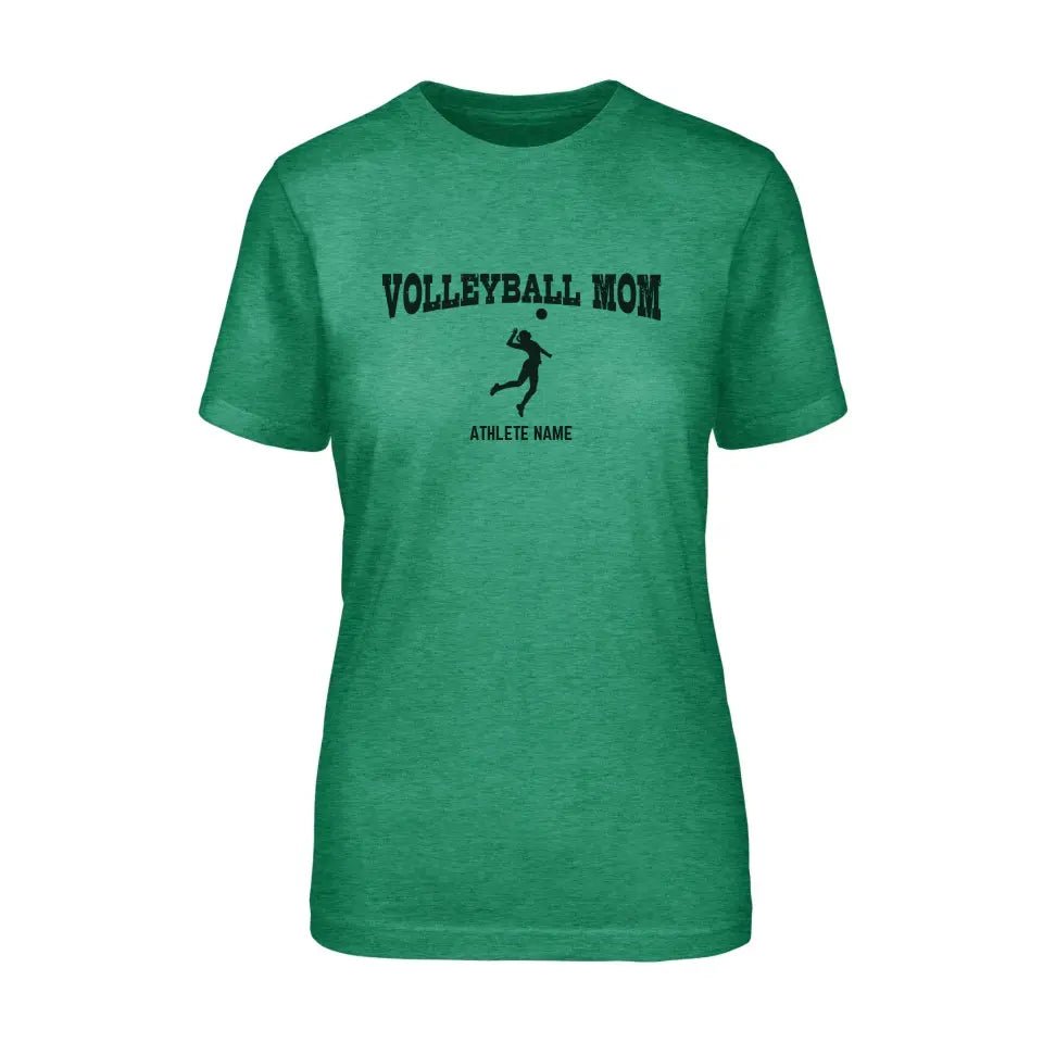 Volleyball Mom with Volleyball Player Icon and Volleyball Player Name on a Unisex T-Shirt with a Black Graphic