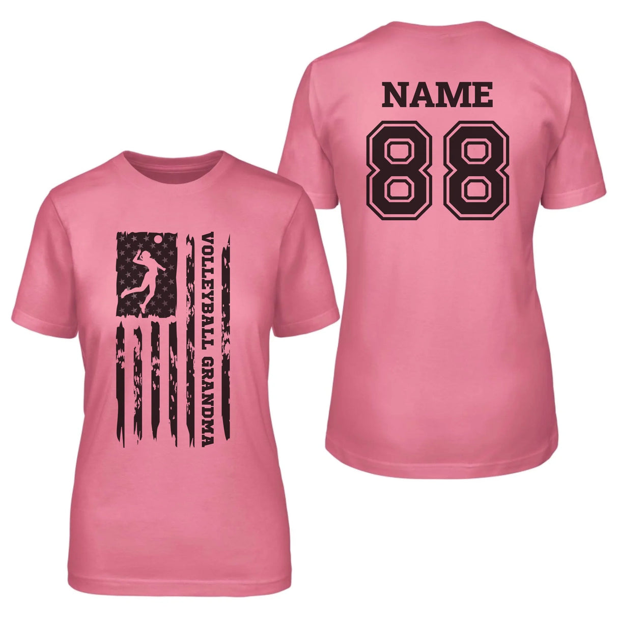 Volleyball Grandma Vertical Flag With Volleyball Player Name on a Unisex T-Shirt with a Black Graphic