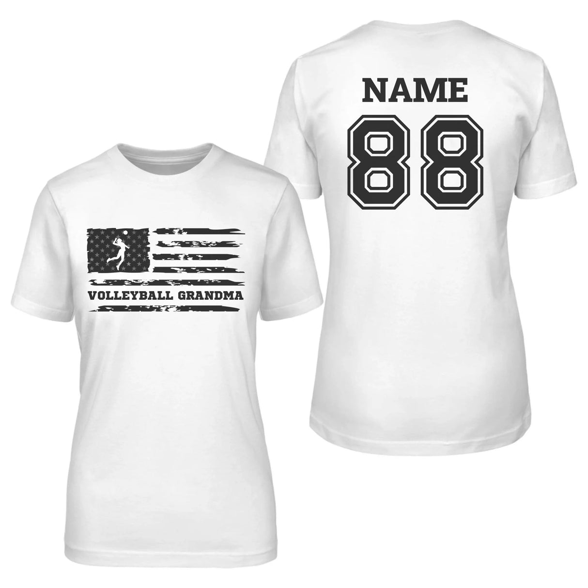 Volleyball Grandma Horizontal Flag With Volleyball Player Name on a Unisex T-Shirt with a Black Graphic
