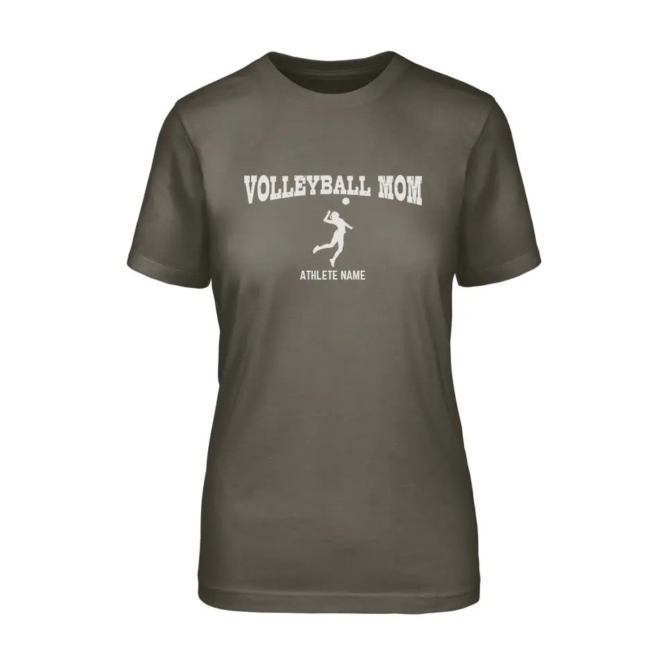Volleyball Mom with Volleyball Player Icon and Volleyball Player Name on a Unisex T-Shirt with a White Graphic