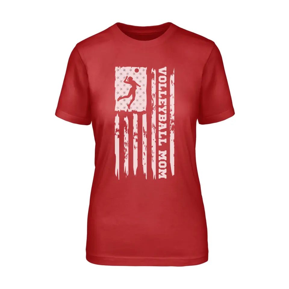 Volleyball Mom Vertical Flag on a Unisex T-Shirt with a White Graphic
