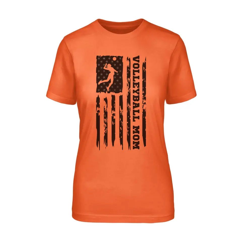 Volleyball Mom Vertical Flag on a Unisex T-Shirt with a Black Graphic
