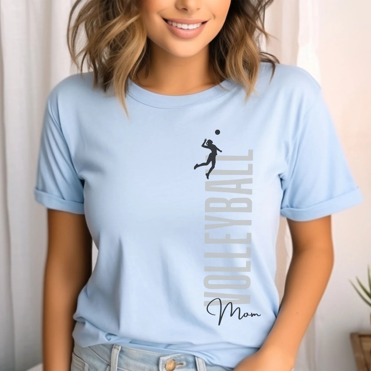 Personalized Volleyball Mom Shirt With Mascot, Icon, and Volleyball Player Name on a Unisex T-Shirt