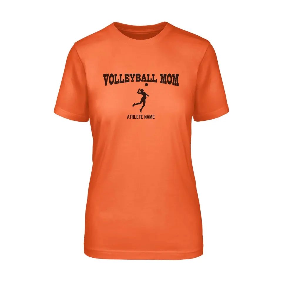 Volleyball Mom with Volleyball Player Icon and Volleyball Player Name on a Unisex T-Shirt with a Black Graphic