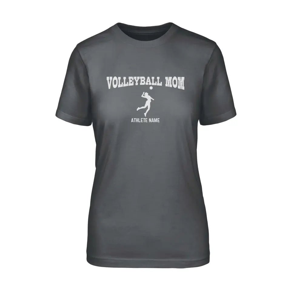 Volleyball Mom with Volleyball Player Icon and Volleyball Player Name on a Unisex T-Shirt with a White Graphic