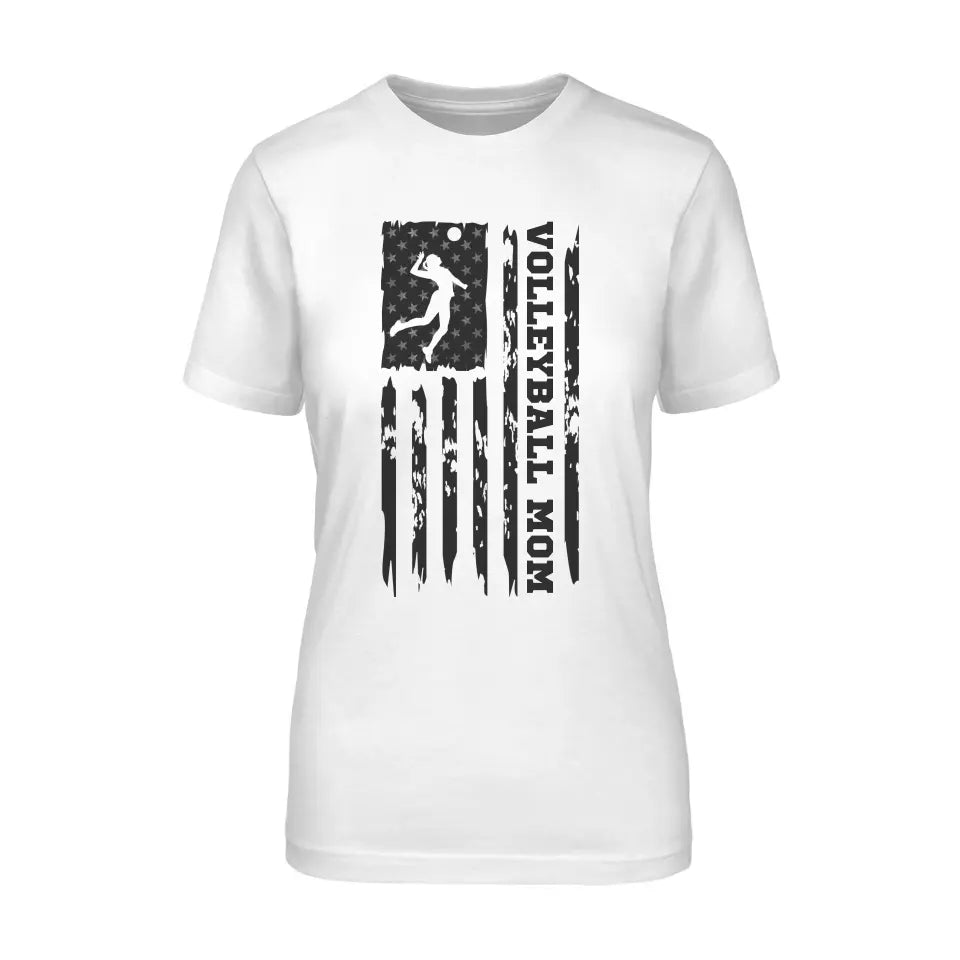Volleyball Mom Vertical Flag on a Unisex T-Shirt with a Black Graphic