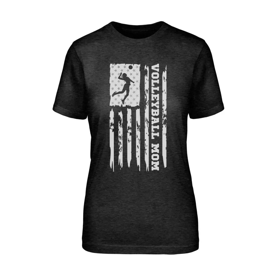 Volleyball Mom Vertical Flag on a Unisex T-Shirt with a White Graphic