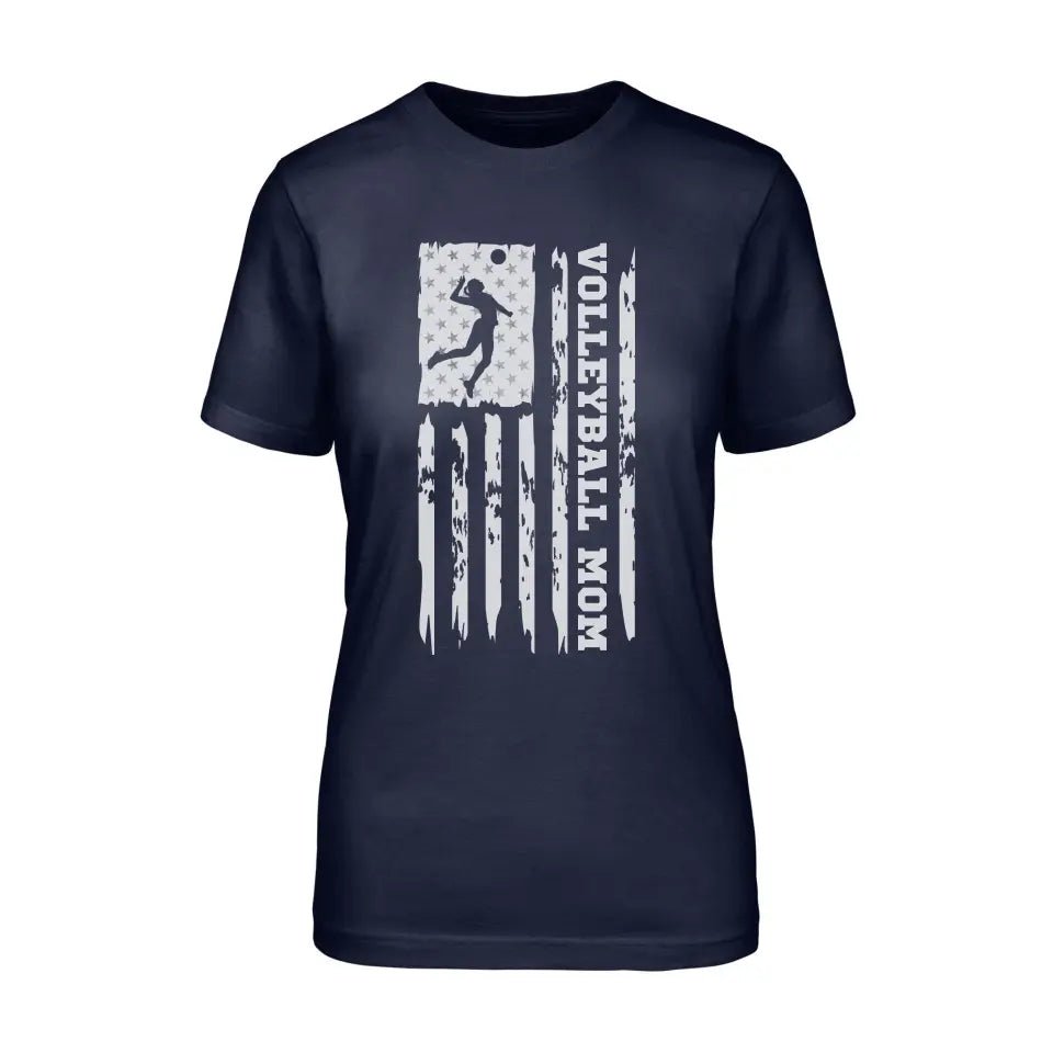 Volleyball Mom Vertical Flag on a Unisex T-Shirt with a White Graphic