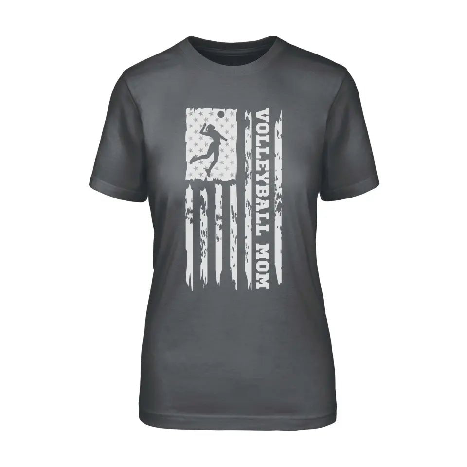 Volleyball Mom Vertical Flag on a Unisex T-Shirt with a White Graphic