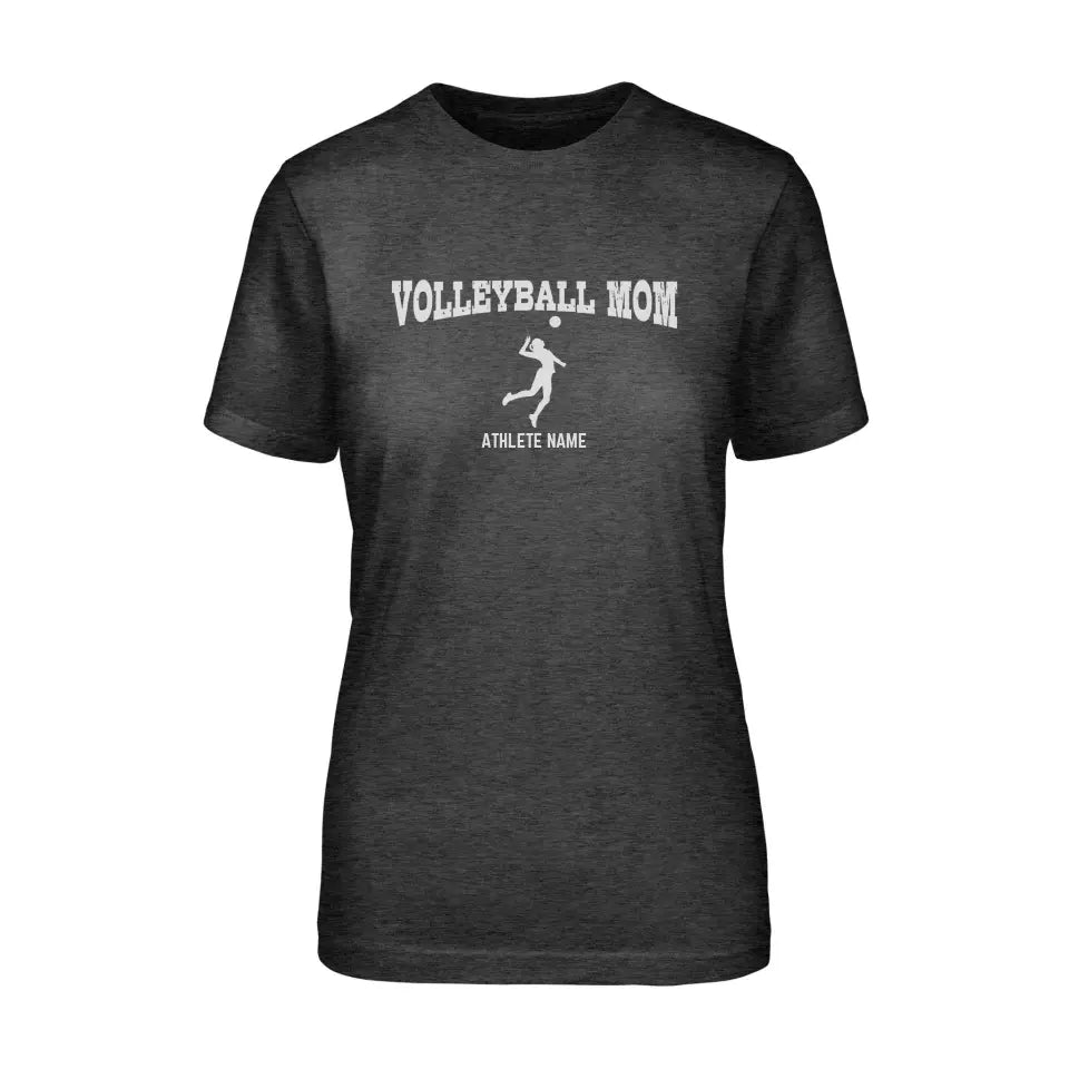 Volleyball Mom with Volleyball Player Icon and Volleyball Player Name on a Unisex T-Shirt with a White Graphic