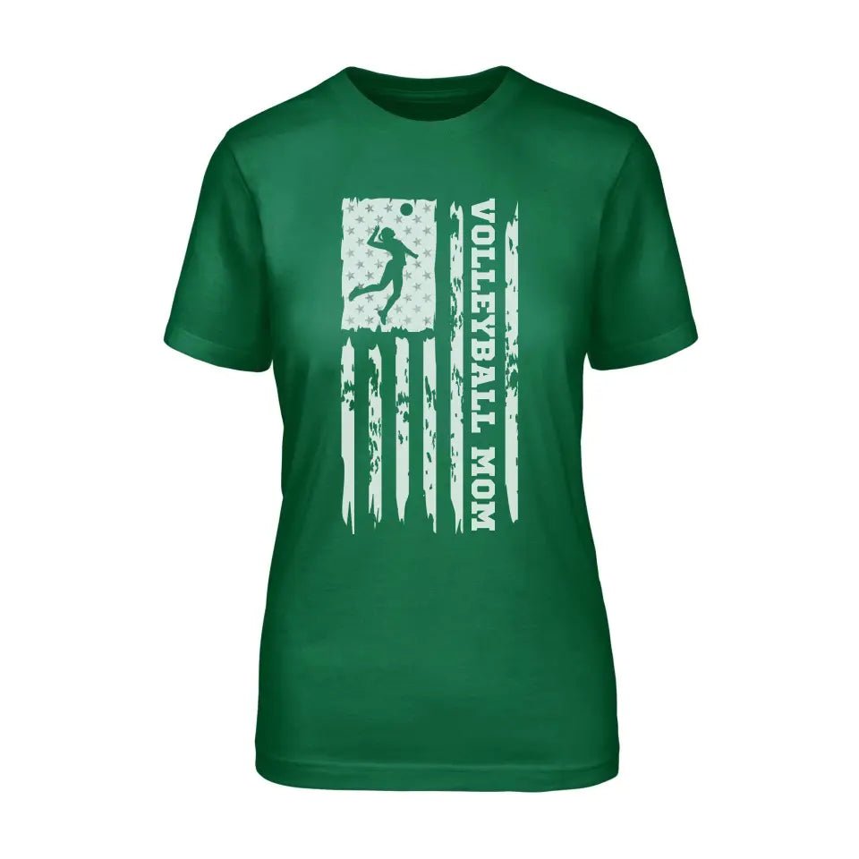 Volleyball Mom Vertical Flag on a Unisex T-Shirt with a White Graphic