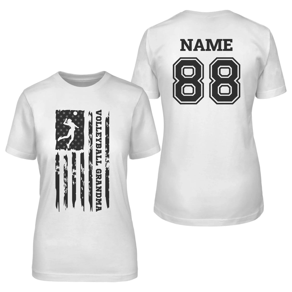 Volleyball Grandma Vertical Flag With Volleyball Player Name on a Unisex T-Shirt with a Black Graphic
