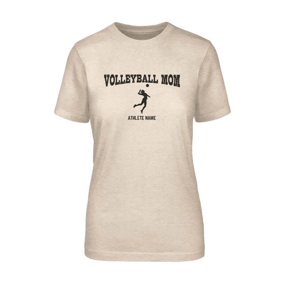 Volleyball Mom with Volleyball Player Icon and Volleyball Player Name on a Unisex T-Shirt with a Black Graphic