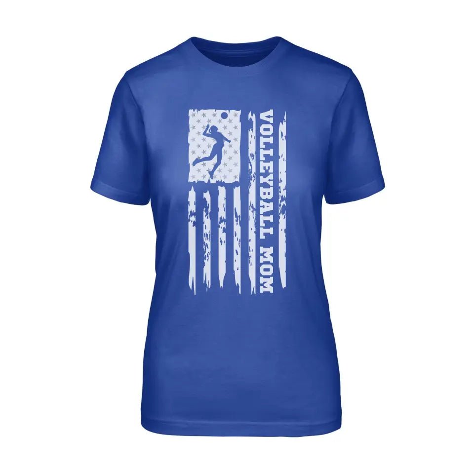 Volleyball Mom Vertical Flag on a Unisex T-Shirt with a White Graphic