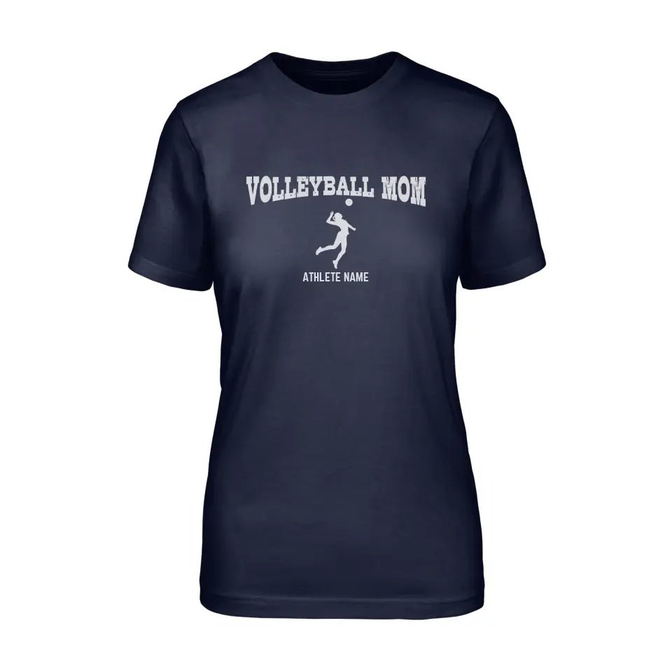 Volleyball Mom with Volleyball Player Icon and Volleyball Player Name on a Unisex T-Shirt with a White Graphic