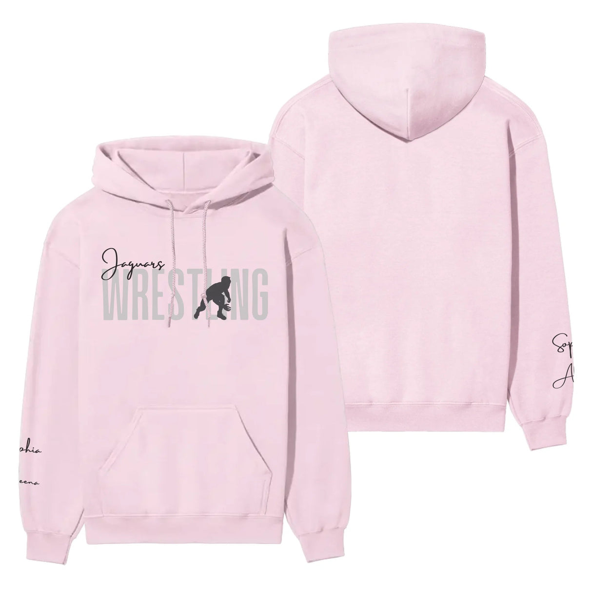Personalized Wrestling on a Hoodie With Modern Bold Designs and Wrestler Name on Sleeve on a Hoodie